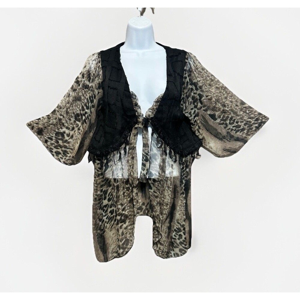 Pretty Angel Topper Cardigan Leopard Animal Print Ruffle Boho Artsy Festival